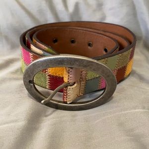 Fossil Leather and Suede Multicolored Patchwork Belt